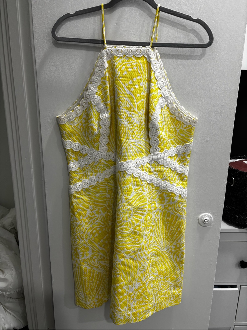 Lilly Pulitzer Yellow and White Halter Mini Dress with Lace Trim